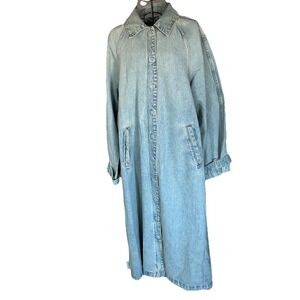 ZARA Light Wash Denim Trench Coat Size M-L Western Duster Snap Buttons